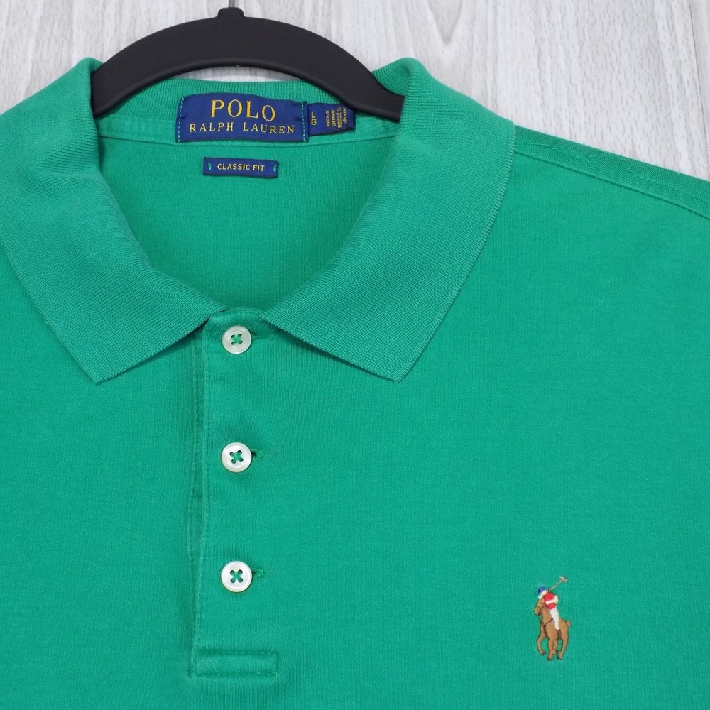 Polo Ralph Lauren Classic Fit Polo Shirt Mens L Flesh Pony Green Short Sleeve